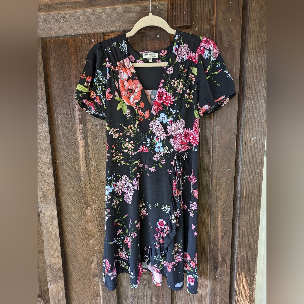 Monteau floral faux wrap dress with ruffled hem